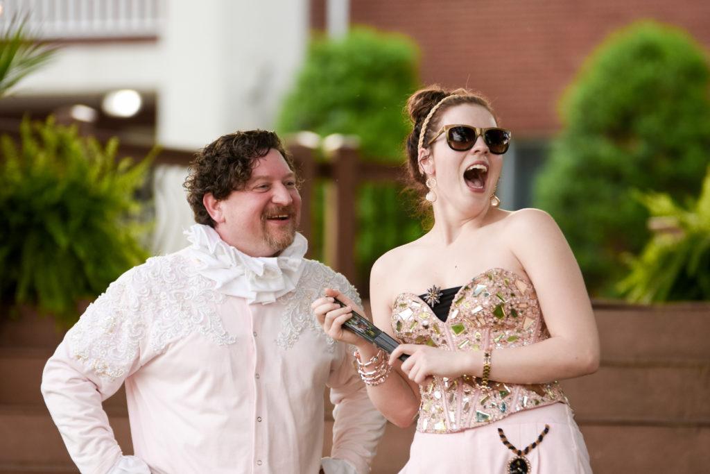 From left, Hollie Nall of Elizabethtown, Ky. plays Maria with Jonathan Hieneman of Campbellsville as Sir Toby in “Shakespeare's Under the Stars: Twelfth Night” play at Campbellsville University. The comedy runs May 17-19 at 8 p.m. on Stapp Lawn. (Campbellsville University Photo by Joshua Williams)