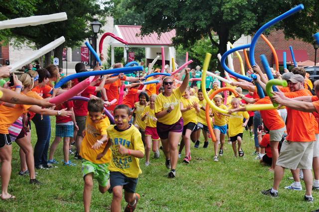 These children participated in "Mass Chaos" at a CentriKid camp at Campbellsville University.  More than 7,000 people will participate in camps at CU during the summer. (Campbellsville University Photo by Drew Tucker)