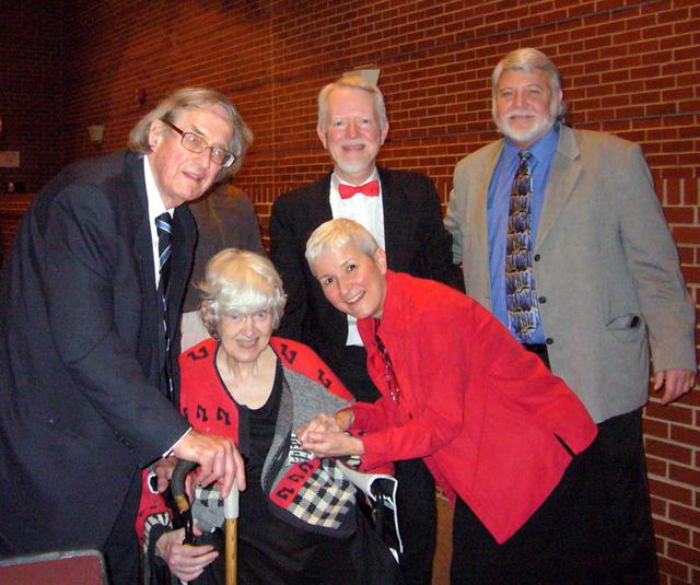 Doris Farrar, seated, and Lloyd Farrar, top right, attended the dedication concert of the Vogt-Farrar Piano Collection at Campbellsville University. At far left is Dr. Robert Gaddis, dean of the CU School of Music; Dr. Wesley Roberts, professor of piano; and his wife, Sida, holding Mrs. Farrar’s hand. (Campbellsville University Photo by Sarah Ames)