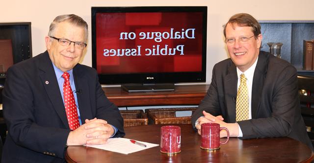 Dr. John Chowning, vice president for church and external relations and executive assistant to  the president of Campbellsville University, right, interviews Dr. Matthew Sleeth, founder and  executive director of Blessed Earth in Lexington, Ky., for his “Dialogue on Public Issues” show. 