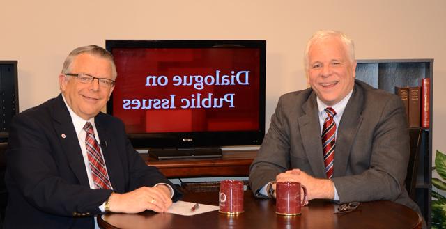 Dr. John Chowning, vice president for church and external relations and executive assistant to the president of Campbellsville University, right, interviews Dr. Mike Glenn, senior pastor of Brentwood Baptist Church in Brentwood, Tenn., for his “Dialogue on Public Issues” show. 