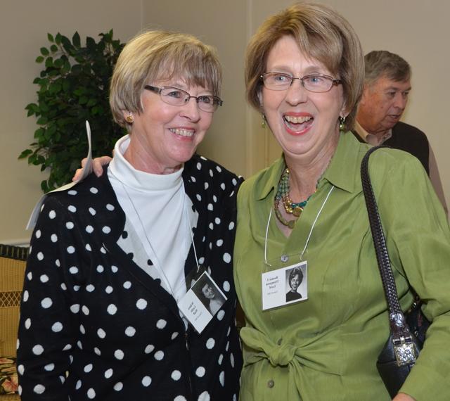 olene Thompson Lord, left, and Wilma Leslie Waff hadn't seen each other in 50 years. They were roommates at Campbellsville College and wore the same wedding dress along with two other  of their friends. (Campbellsville University Photo by Joan C. McKinney)